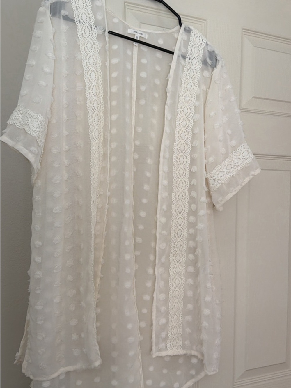 Maurices Sheer Dot Lace Trim Kimono - Cream